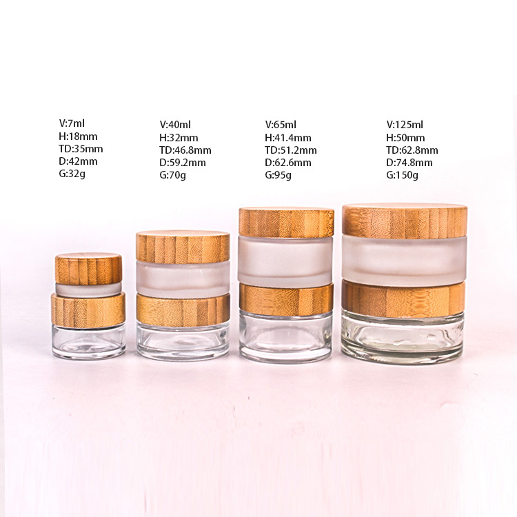 20g Empty Refillable Clear Glass Makeup Cosmetic Cream Container with Bamboo Lids