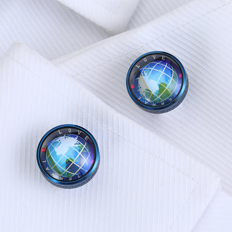 shirt studs cufflinks stainless steel crystal ball Magnetic levitation world map cufflink box set wholesale