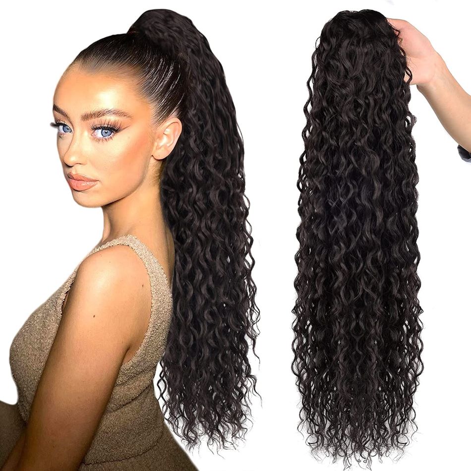 Natural African Girl Kinky Straight Human Hair Drawstring Ponytail Clip In Hair Extensions Natural Color Puff Ponytail Products