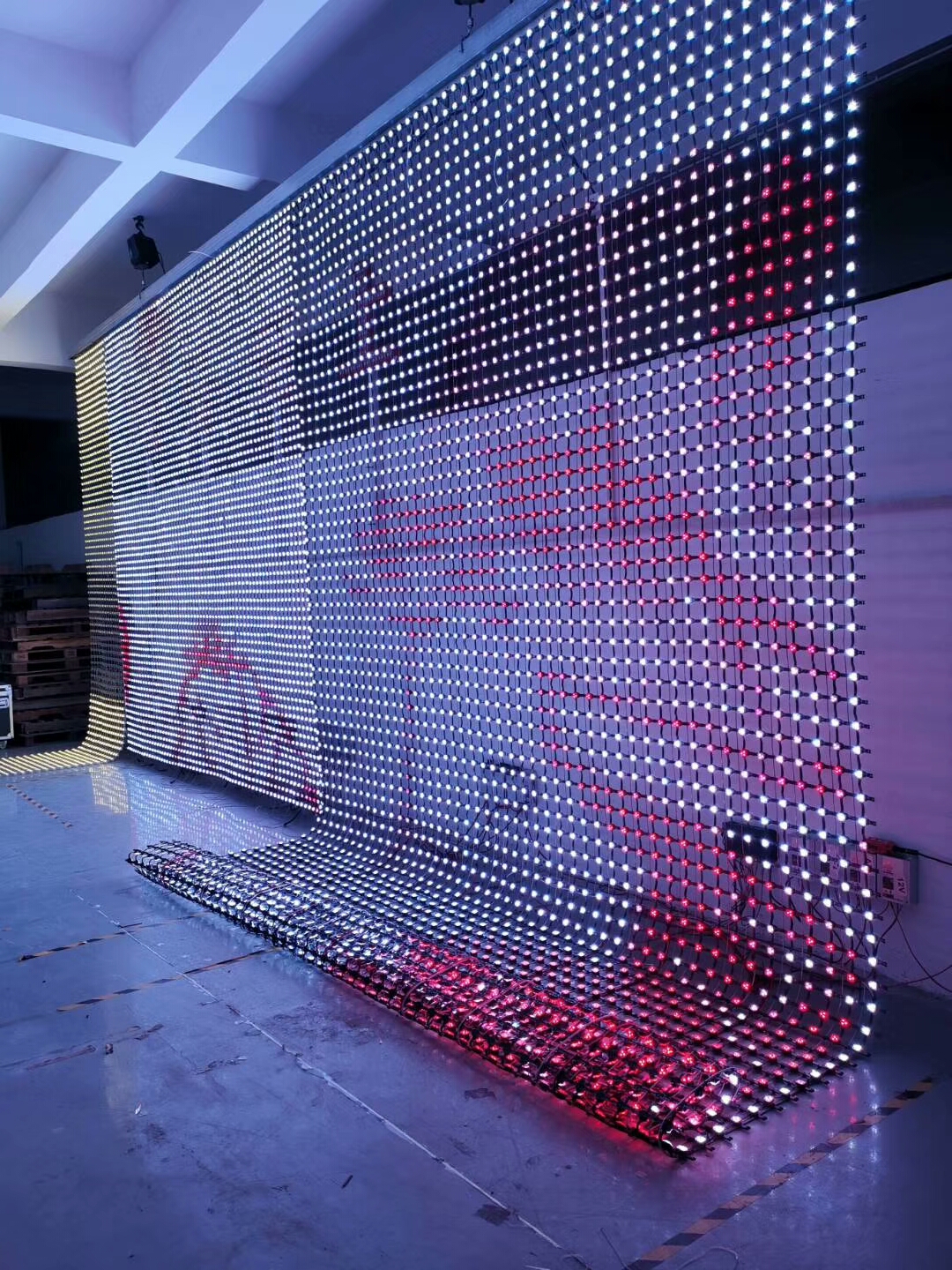 Flexible waterproof transparent  led mesh videoRGB 50mm DMX512 160 degree  full colour grille mesh screen transparent led