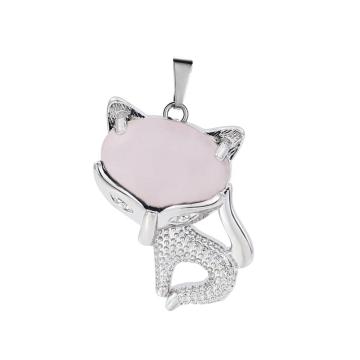 Rose Quartz Luck Fox Necklace for Women Men Healing Energy Crystal Amulet Animal Pendant Gemstone Jewelry Gifts