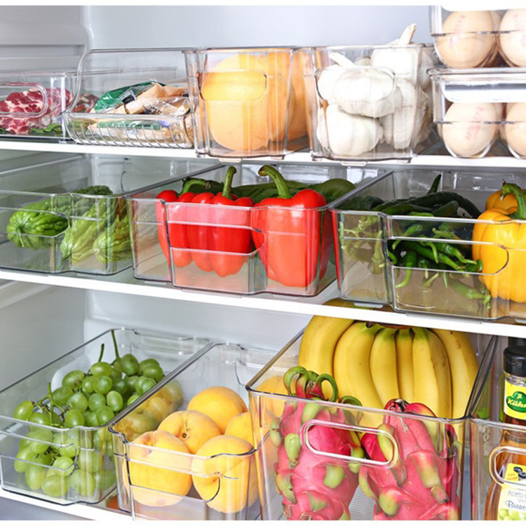 Set of 8 Freezer Organizer Bins Clear Plastic Kitchen Storage Rack-Stackable Organizer Containers with Handles for Refrigerator