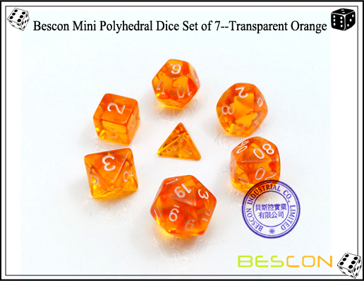 Bescon Mini Polyhedral Dice Set of 7--Transparent Orange-2