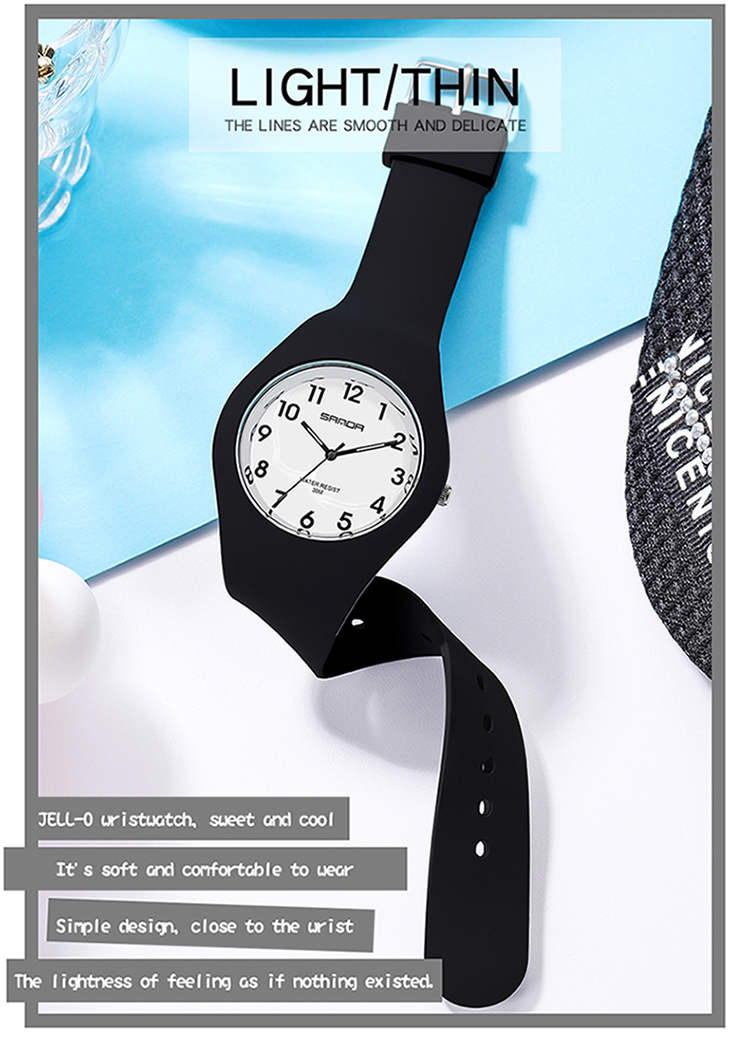 Sanda 6056 Arabic Numerals Quartz Wristwatches Kids Waterproof Silicone Japan Movt Watch