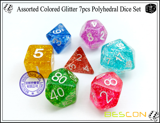 Assorted Colored Glitter 7pcs Polyhedral Dice Set