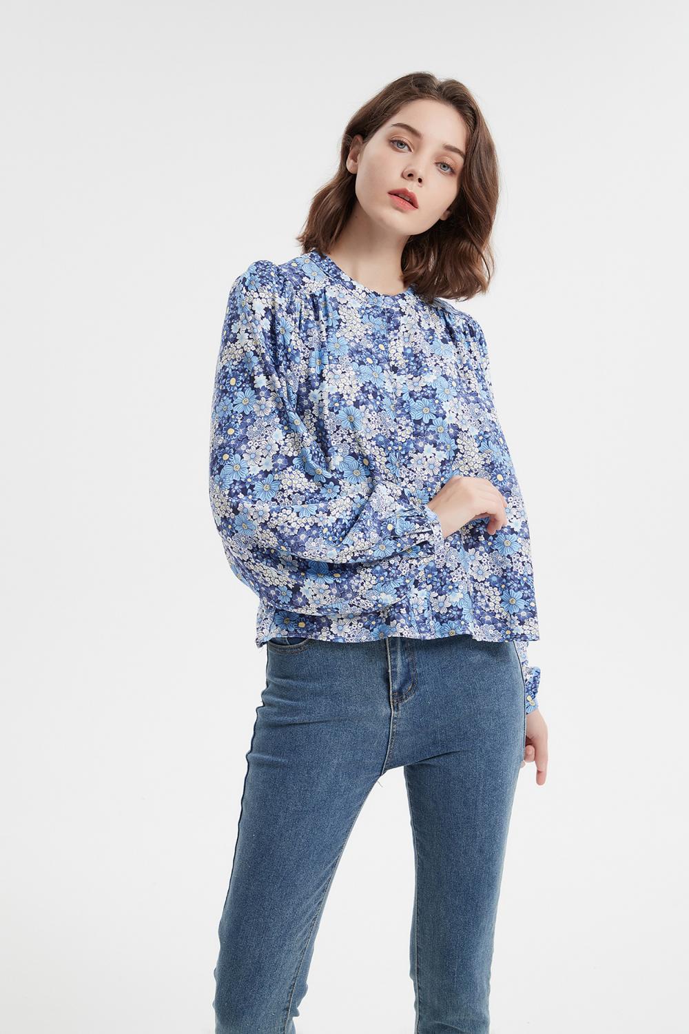 Design Ladies Long Sleeve Floral Printed Blouse Shirt