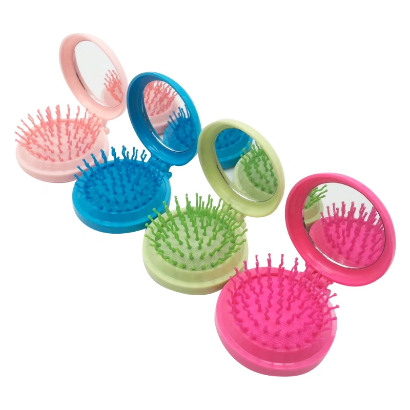 Portable Travel Folding Round Pop-up Hair Brush with Mirror