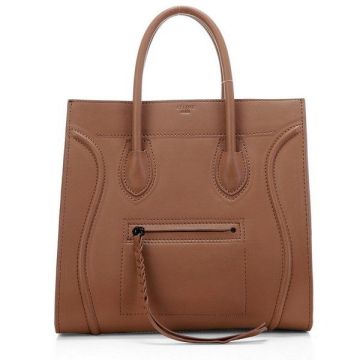 Phantom Light Brown, Fashionable Original Leather Celine Square Bag With Black Hardware