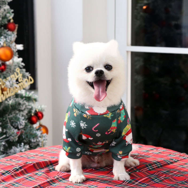 Dog Cat Teddy Bichon French Bulldog Clothes Plus Velvet Christmas Print Sweater Spring, Autumn and Winter Pet Supplies