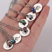 12 Zodiac Sign Birthstone Silver Plated Stainless Steel Necklace Jewelry for Women