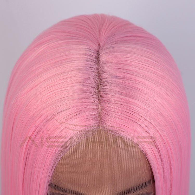 Aisi Hair Medium Long 16 Inch Cosplay Pink Wig Front Lace Wig Silky Straight Synthetic Lace Frontal Hair Wigs For Black Women