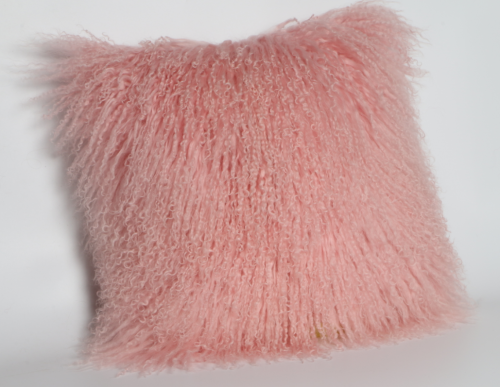Mongolian Sheep Skin Fur Pillow in Pink Color