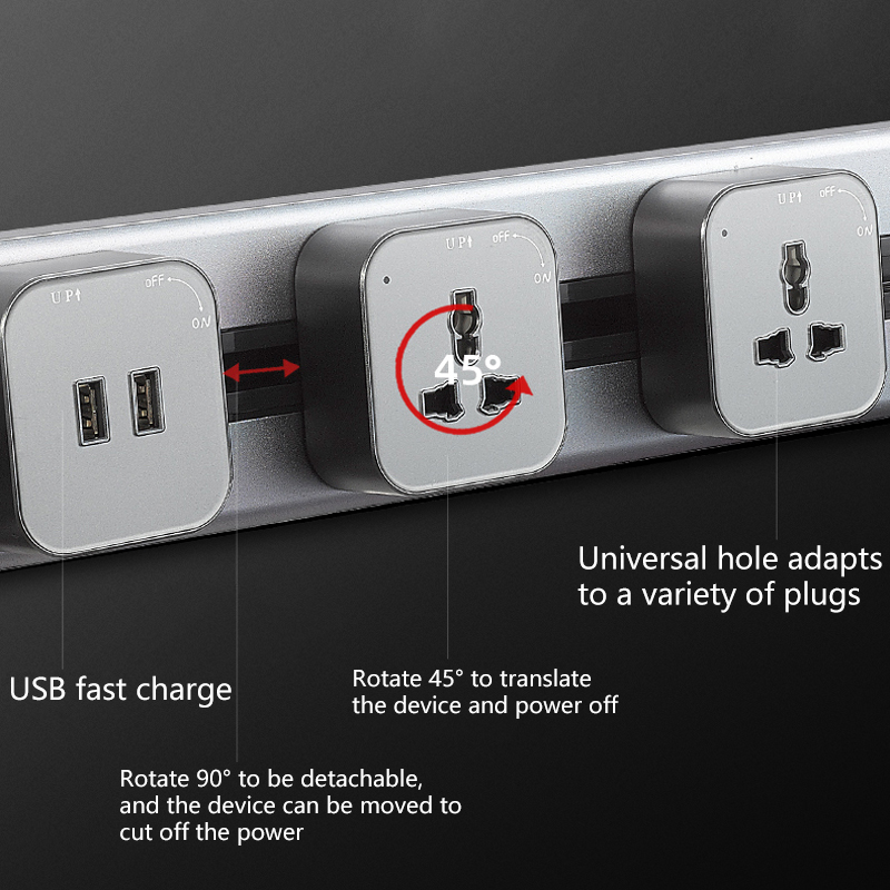 movable kitchen electrical black LED  recessed and surface track Socket with 3 gang power socket /60CM power track socket