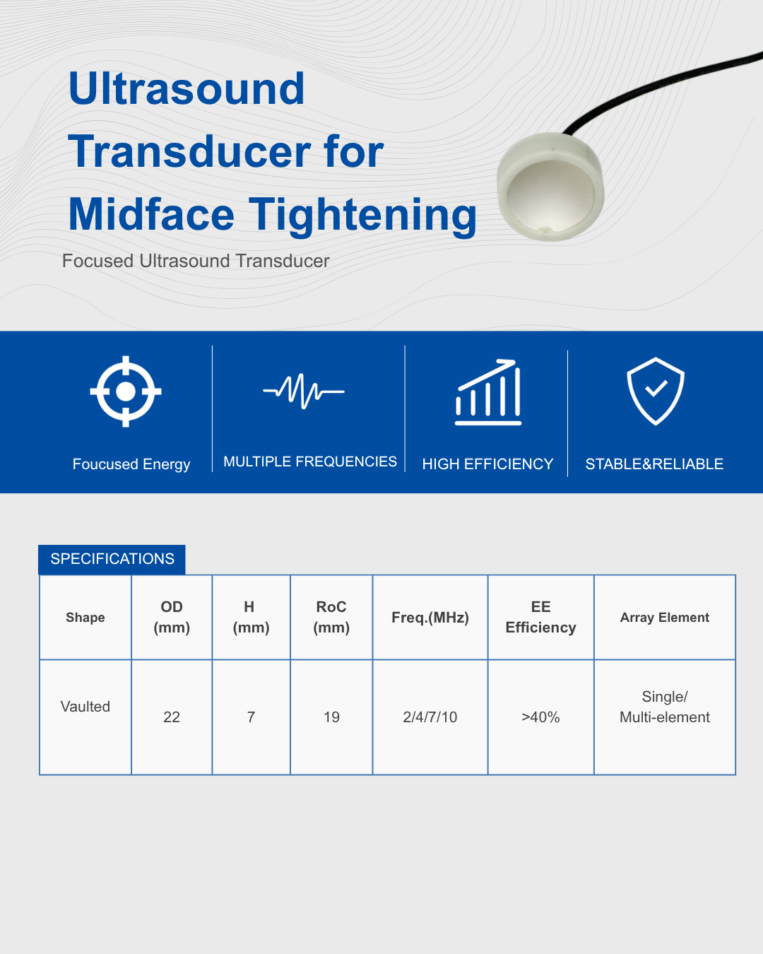Transdutor de ultrassom para aperto da face média Ultrasound Transducer for Midface Tightening