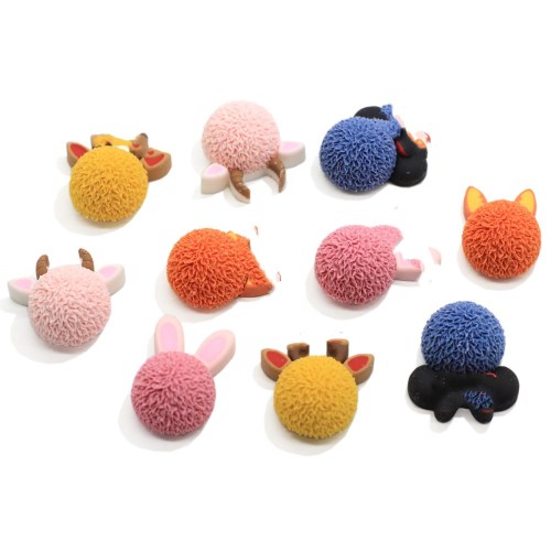 Kawaii Simulation Pompon bonbons tête d&#39;animal miniatures en résine à dos plat pour la fabrication de bijoux accessoires de pinces à cheveux