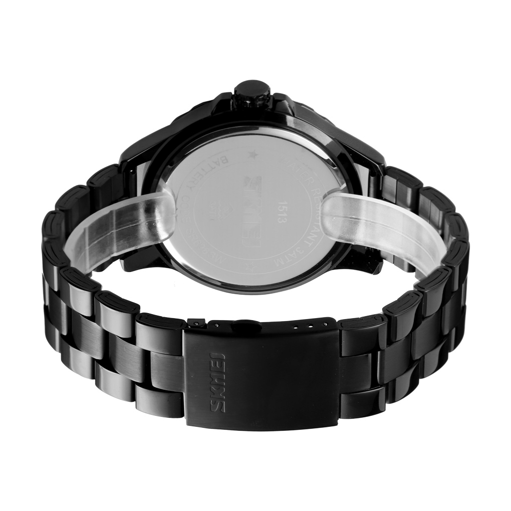 New Design Skmei 1513 Watch Men Wristwatch Black Quartz Watch Stainless Steel Waterproof Customized Logo