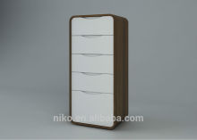 High Glossy White and Walnut with Six Drawers Chest