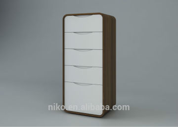 High Glossy White and Walnut with Six Drawers Chest