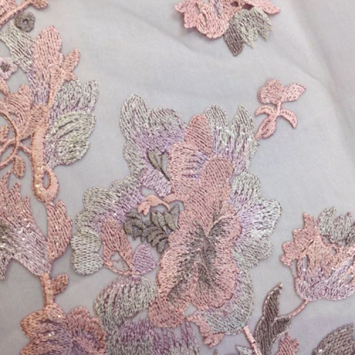 Dirty Pink Flower Light Lace Embroidery Fabric