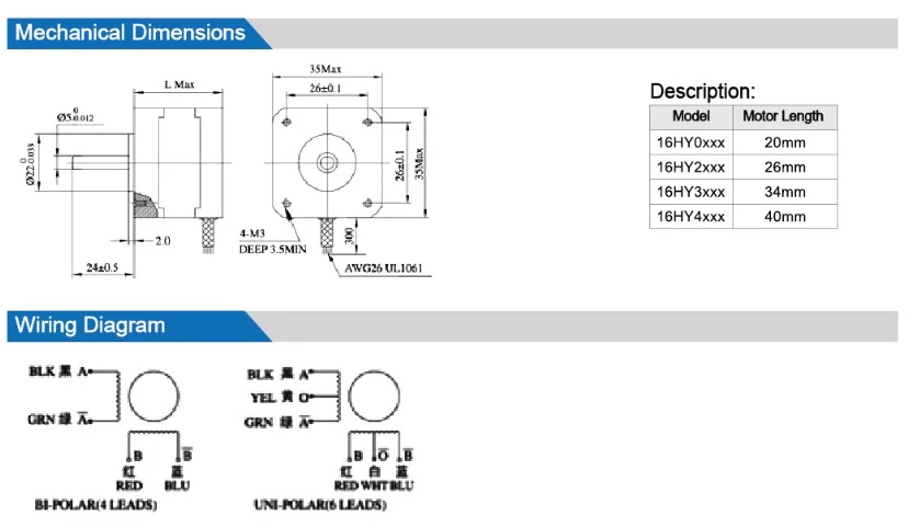 NEMA16 12V Hybrid Stepper Motor