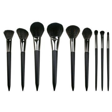 Brosse de maquillage en gros de 9 pièces avec poignée noire