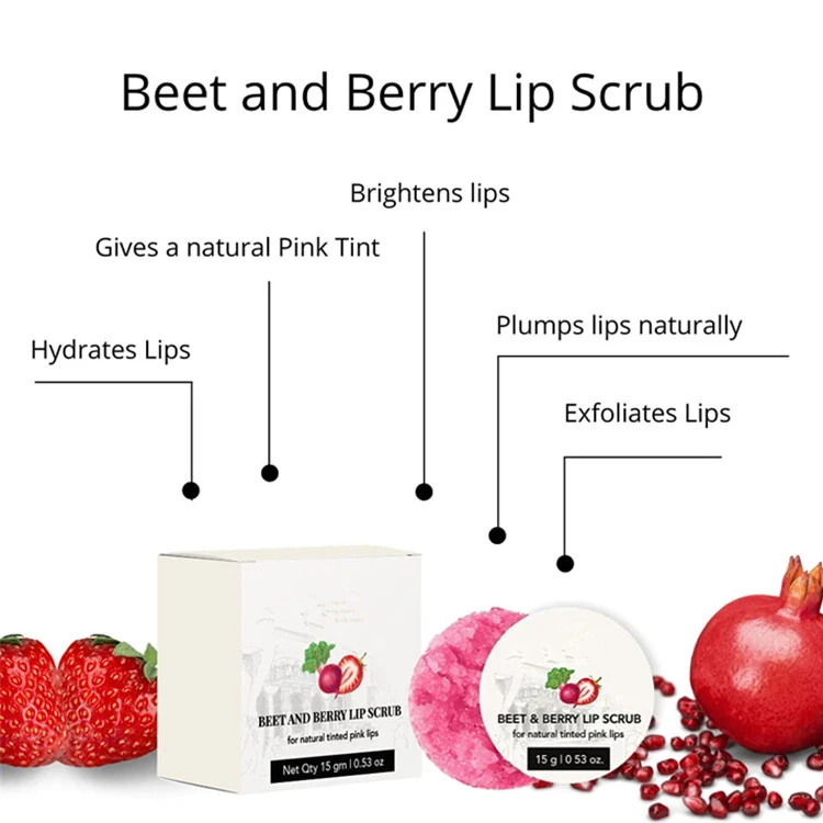 Private Label Beet & Berry Lip Scrub Exfoliator & Moisturizer Pink Lip Sugar Scrub