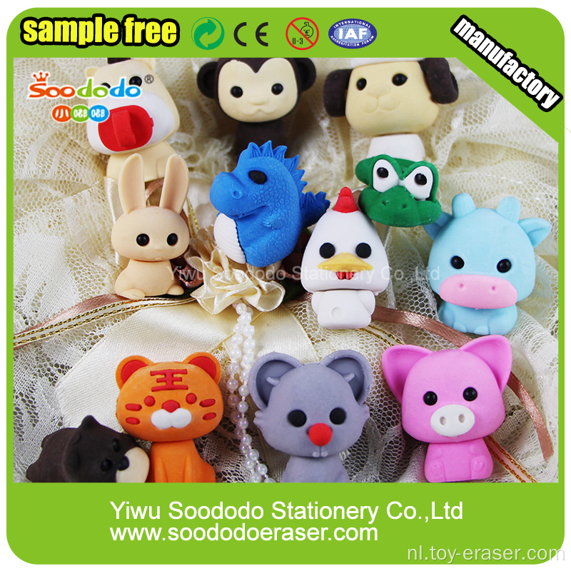 3D Cute 12 chinese dierenriem vormige gum, gum Rubber