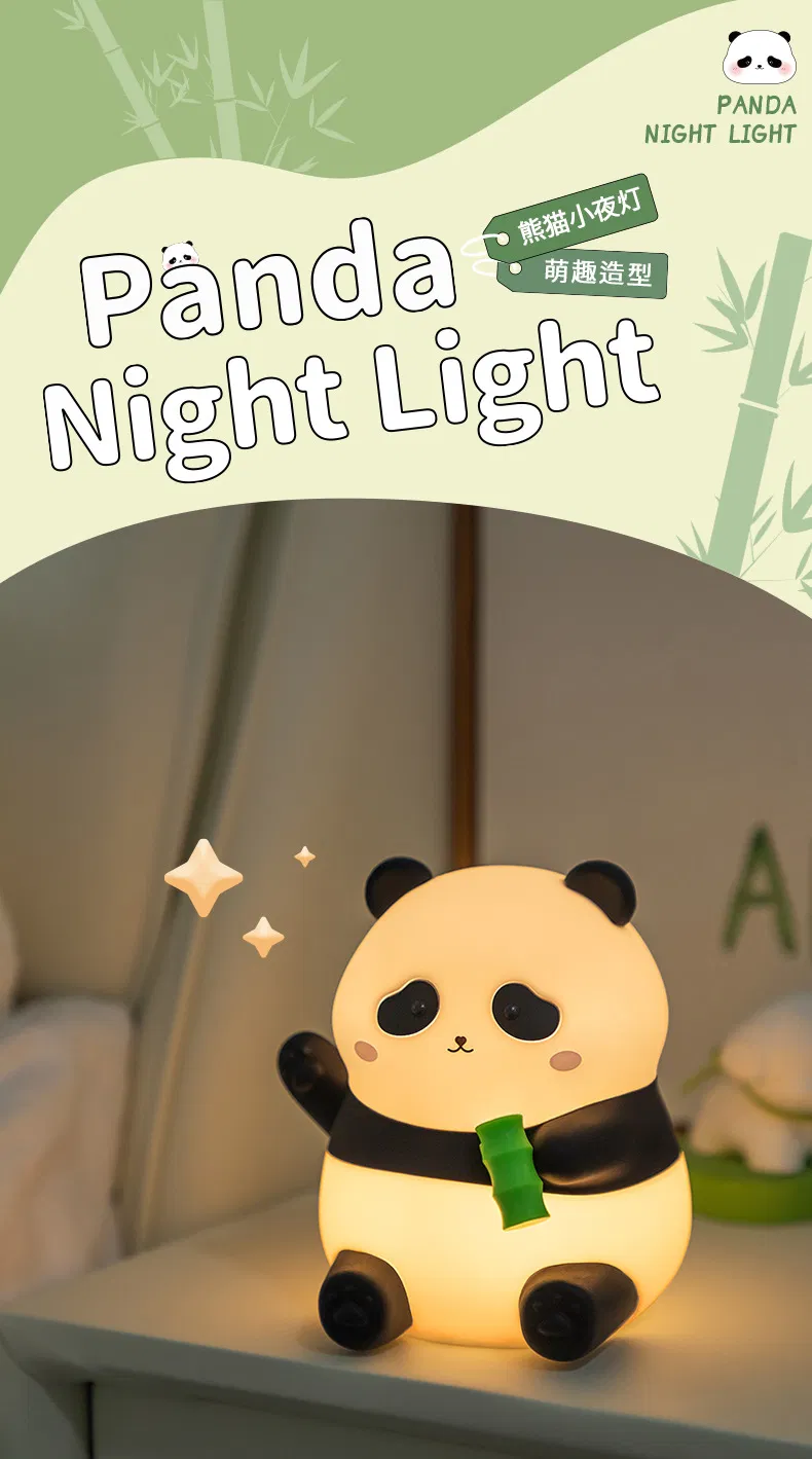 Panda Night Light, Silicone Light for Sleeping, Timed Tapping Light