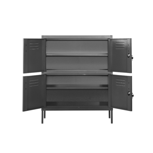 Gabinete de armazenamento de metal preto com 3 prateleiras