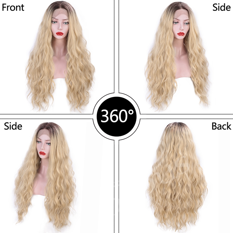Vigorous Ombre Blonde Lace Front 26 Inch Long Wavy Blonde for Women Curly Blonde Hair Full Wig Synthetic