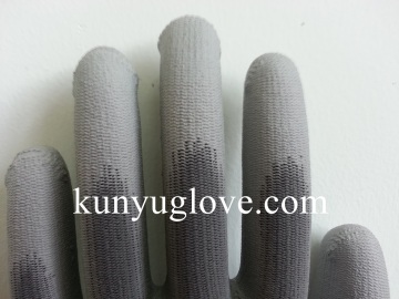 grey polyster liner with grey pu coating gloves