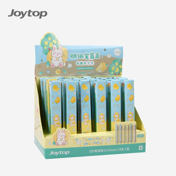 Wholesale Promotional 24pcs Plastic Retractable Kawaii Macaron Gel Ink Pen Set - Joytop 3603 Mystery Box with DIY Cartoon Stickers