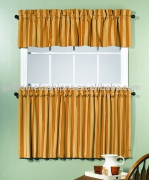 Natural stripe tier pair curtain