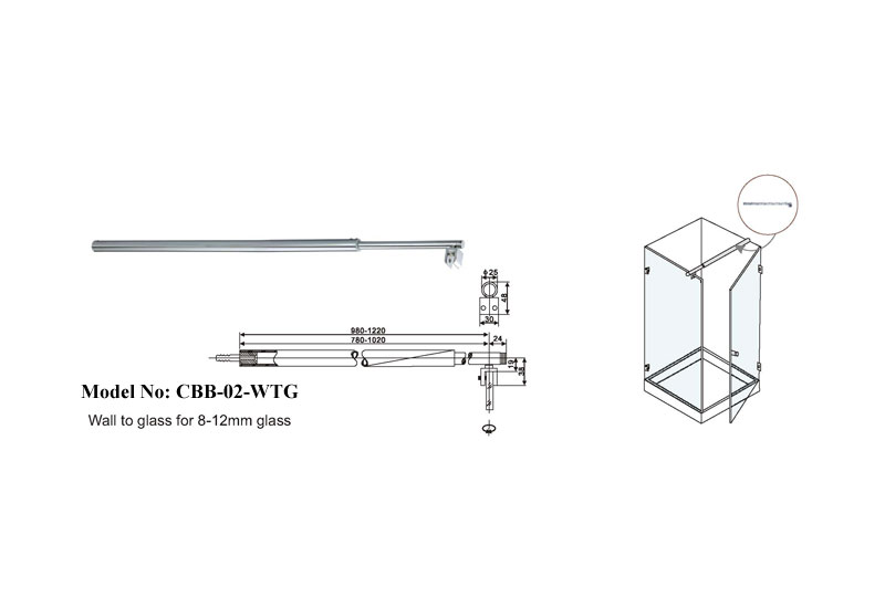 Bathroom Fixed Glass Panel Support Bars