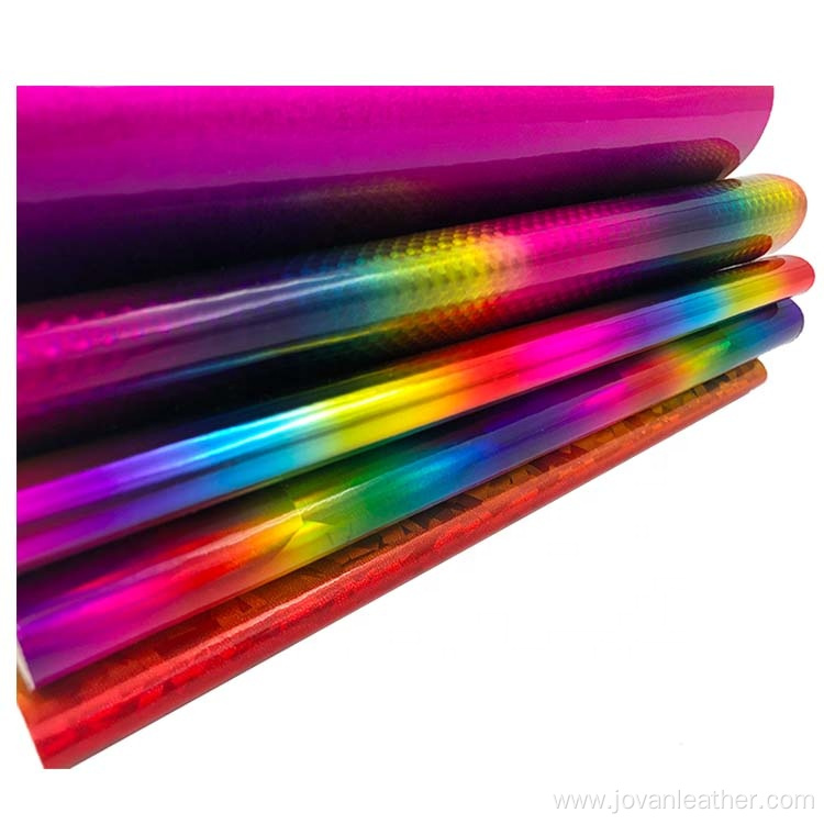 Rainbow holographic PU faux neon leather fabric