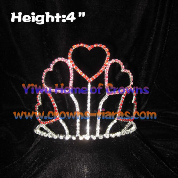 Red and Pink Crystal Heart Valentines Crowns