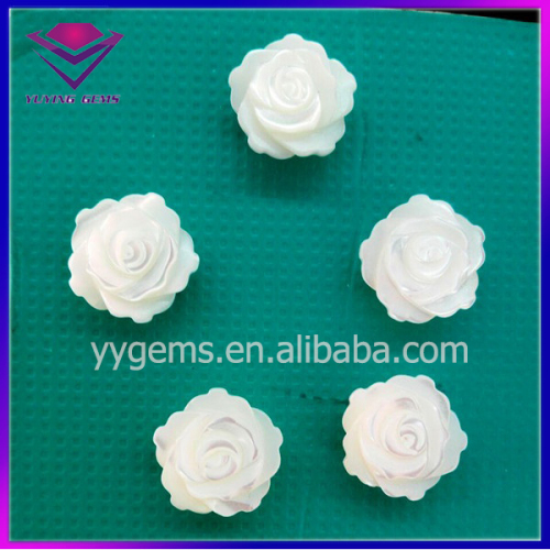Hand Carved Mother of Pearl Ivory White Rose Flower MOP Shell Pieces for Cufflinks Brooch