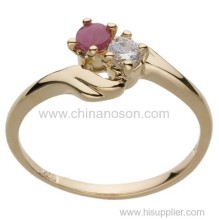 18k Gold Plated Opaque Ruby Gemstone And White Cz Ring?