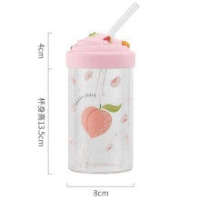 490ml drinking glass cup with glass straw