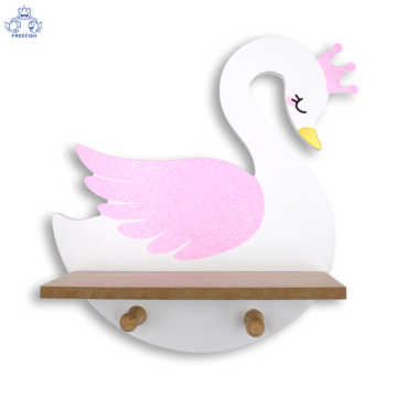 Girls Swan Princess shaped wood wall shelf