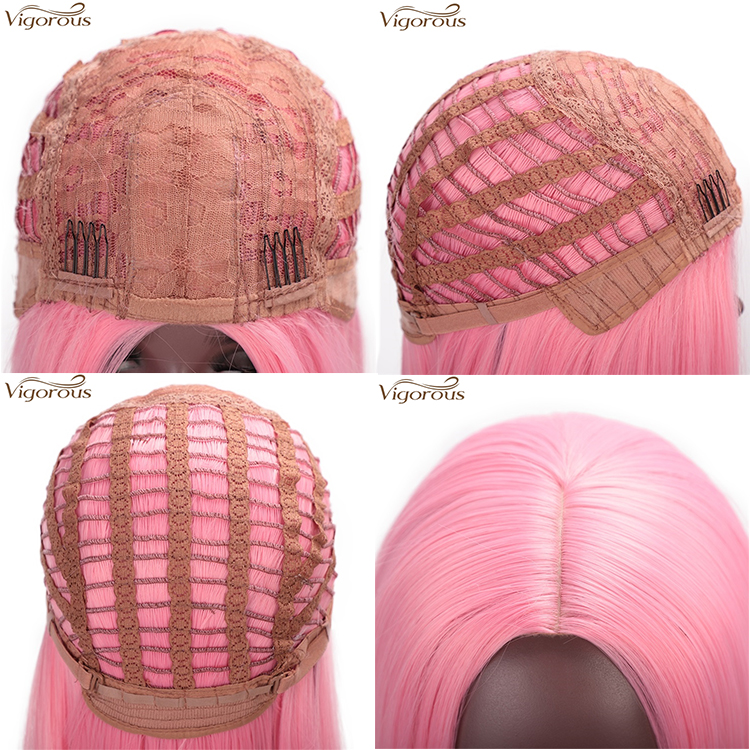 Vigorous 14 inches Short Straight Bob Wig Middle Part Pink Heat Resistant Synthetic Wig Cosplay Daily Use For Women
