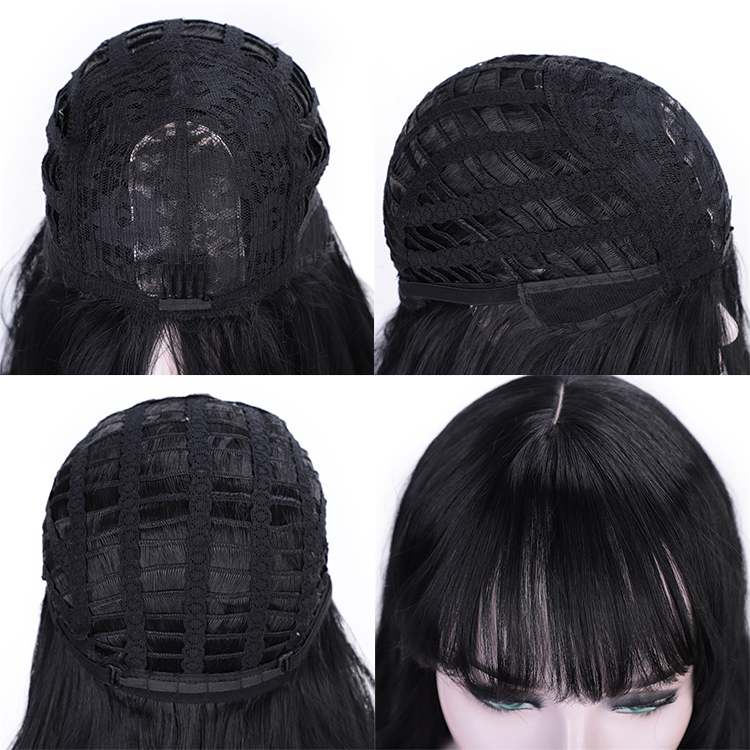 Vigorous Water Wave Synthetic Hair Wigs Black Long Wigs with Bangs For Women Cosplay Middle Part Pink Black Purple Brown Wig