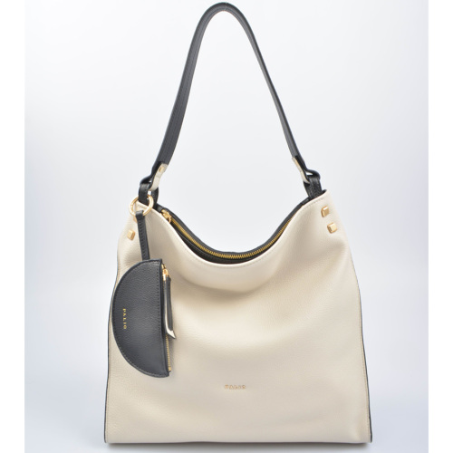 Luxe pebbled leather hobo bag with pendant pouch