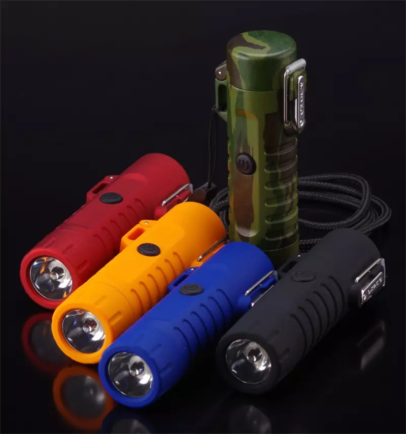 Camping Waterproof Dual Arc Lighter USB Rechargeable Windproof Flameless Electric Cigarette Lighter with LED Flashlight