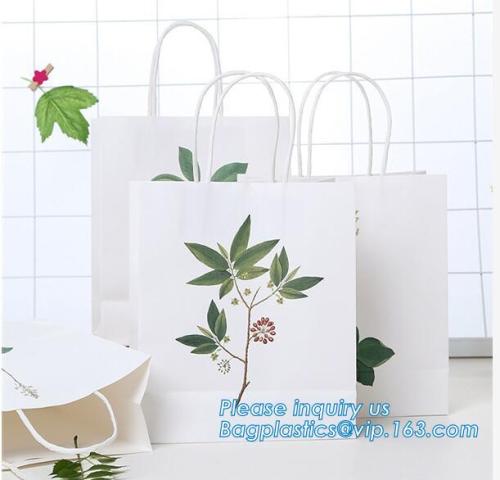 Printed White Kraft Paper Gift Bag, hot stamping top quality simple paper gift bag, customized printing gift paper bag