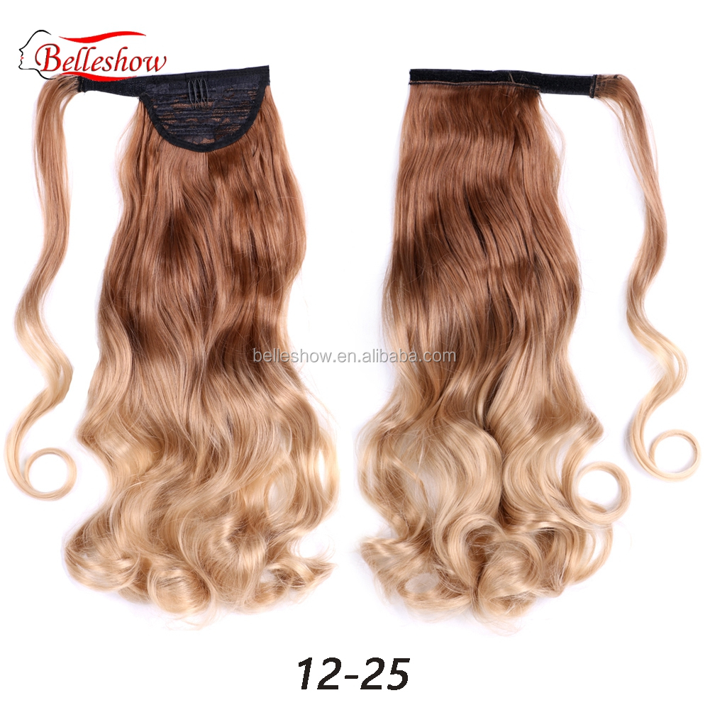 Hot sell Easy To Wear Many Different Color Ombre Silk Curly Faux Fiber Hair Synthetic Wrap Around Magic Paste Ponytail