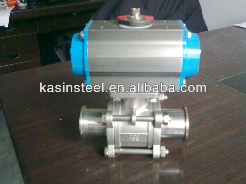 Stainless Steel 3 pcs Welded/Clamped/Threaded Pneumatic Actuator Ball Valve