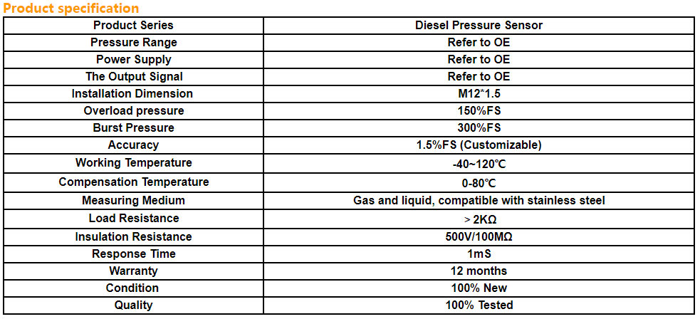 Diesel fuel rail pressure sensor
