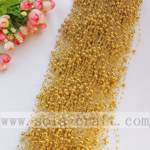 Cadenas de guirnalda de perlas de plástico dorado con revestimiento eléctrico de 1,3 M para decoración de árboles de boda