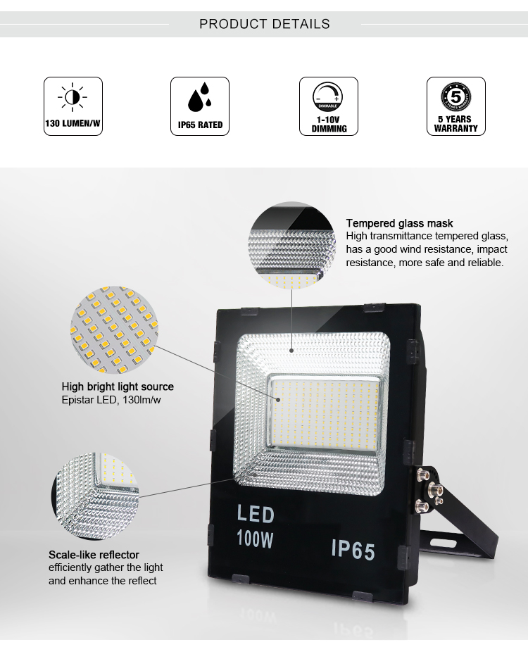 Ip65 Waterproof 100W Led Flood Light For Dlc Listed 100W 150W Flood Light